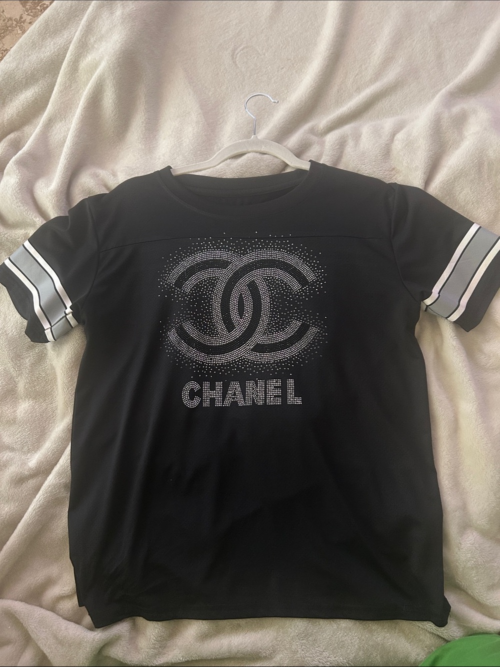 Black Short Sleeve Tee with Rhinestone Logo CC
